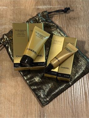 New CHANEL Sublimage La Crème and eye cream travel set +luxury pouch 5pc